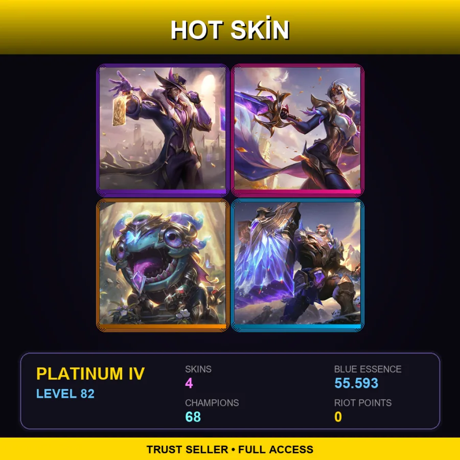 EUW | Lv82 | Platinum IV | 4 Skin | 68 Champ — LoL account