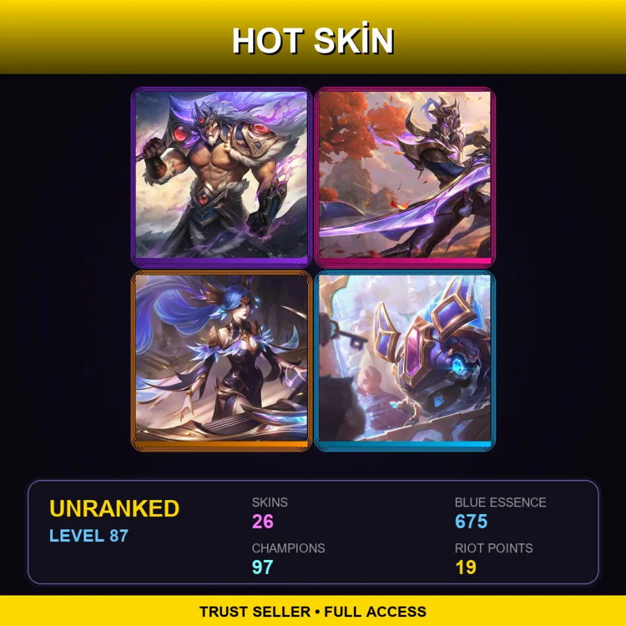 LAN | Lv87 | Unranked | 26 Skin | 97 Champ — LoL account