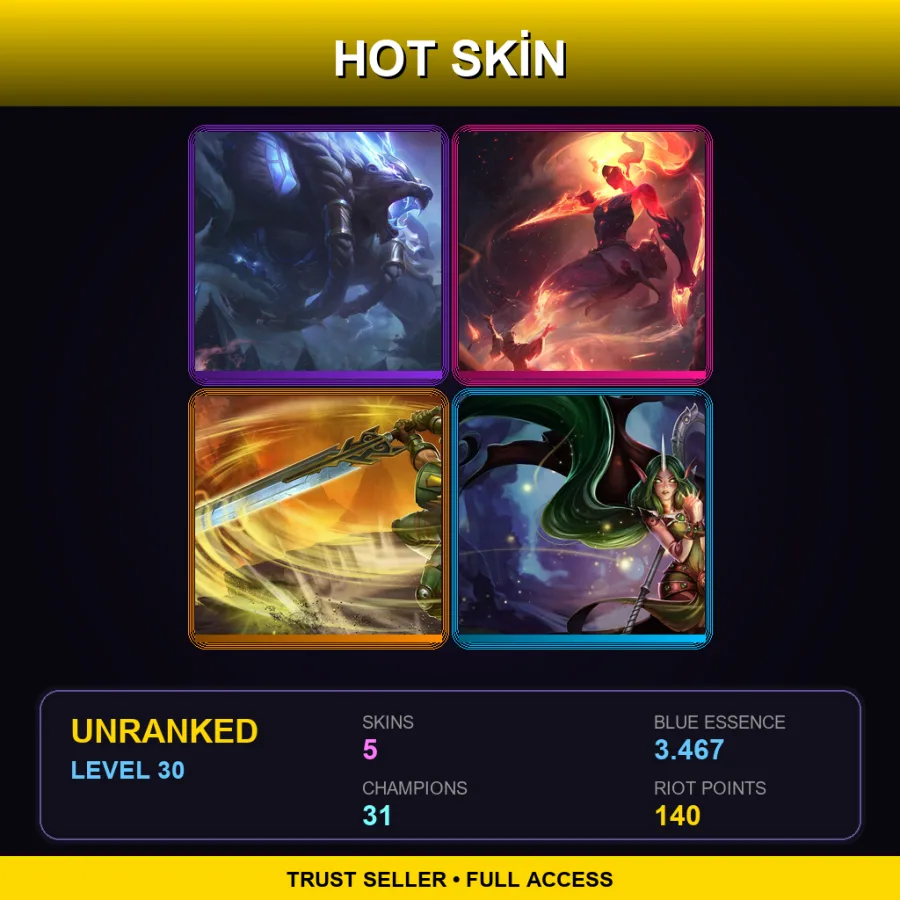 LAN | Lv30 | Unranked | 5 Skin | 31 Champ