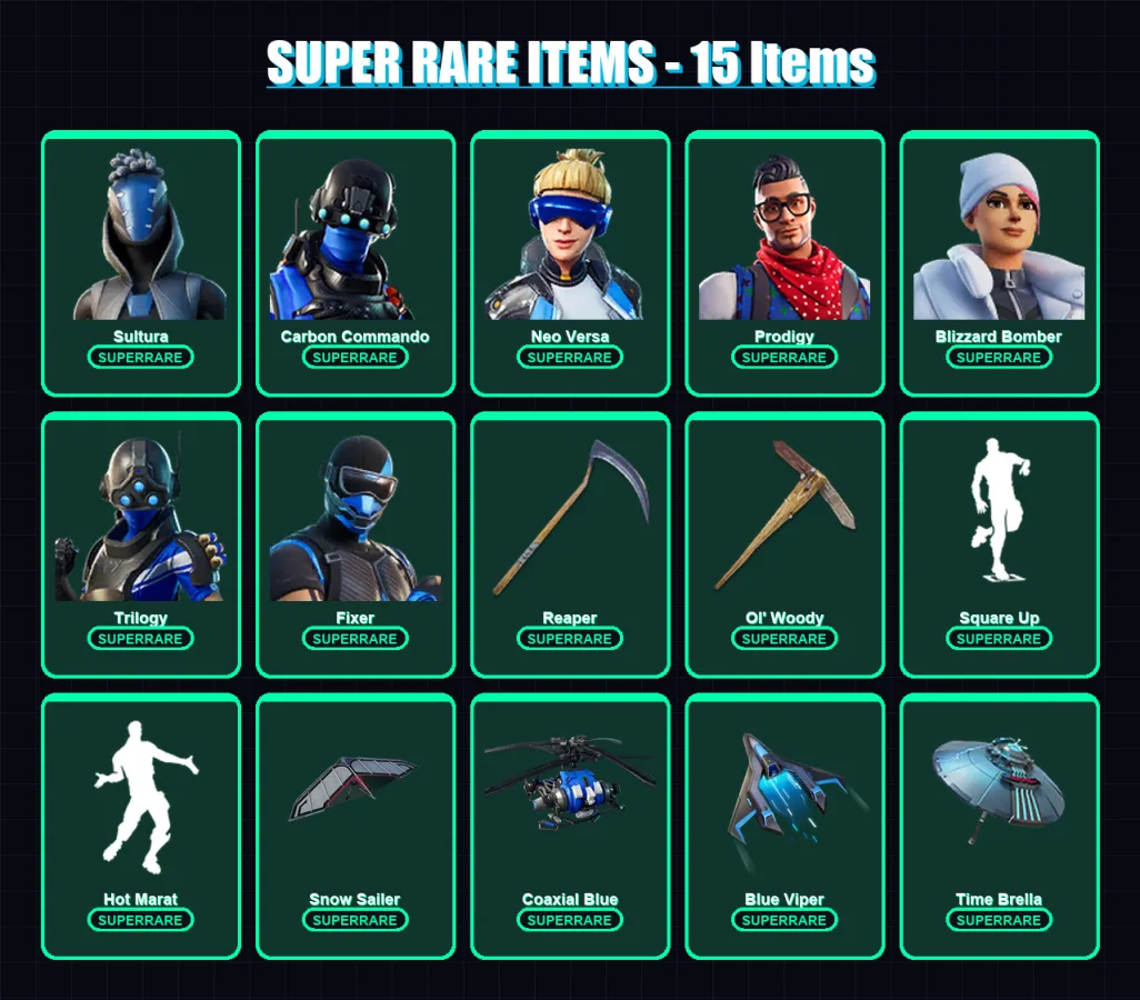 [PC/XBOX] | Sultura | Carbon Commando | Neo Versa | Prodigy | Blizzard Bomber | 114 skin | 161 pickaxe | 137 emote | 138 glider | Lv2436