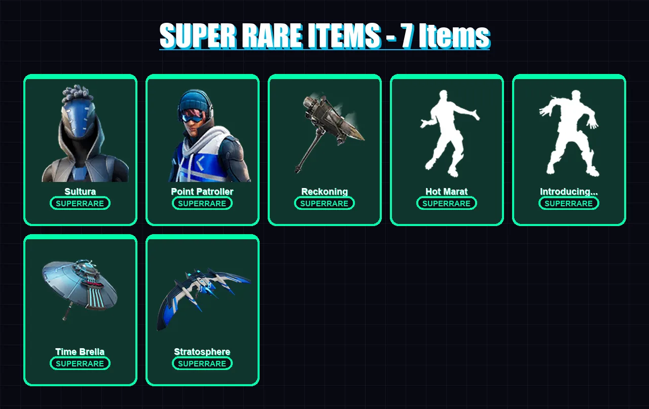 [PS4/PS5/XBOX/PC] | Sultura | Point Patroller | Spectra Knight | Hybrid | The Ice King | 75 skin | 87 pickaxe | 87 emote | 84 glider | Lv1222