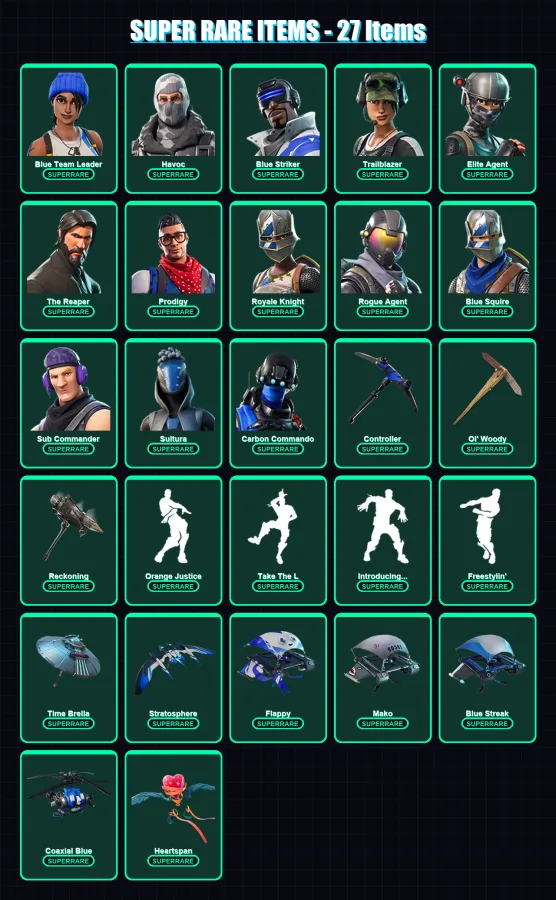 [PS4/PS5/XBOX/PC] | Blue Team Leader | Havoc | Blue Striker | Trailblazer | Elite Agent | 118 skin | 149 pickaxe | 140 emote | 130 glider | Lv1821