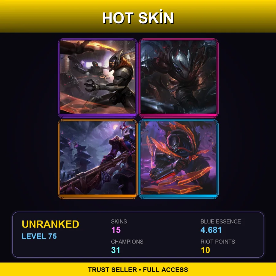 TR | PROJECT: Yi | Blood Moon Talon | Blood Moon Jhin | PROJECT: Pyke | 15 Skin | 31 Champ | Lv75