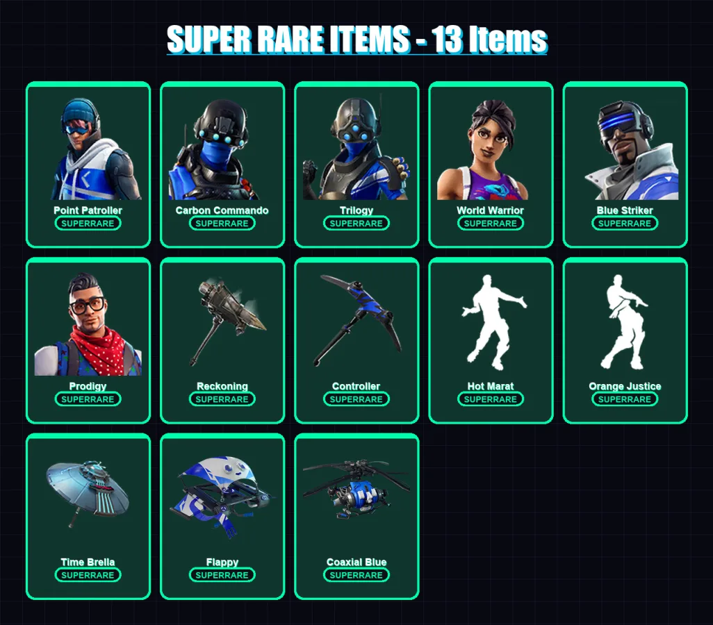 [PC/XBOX] | Point Patroller | Carbon Commando | Trilogy | World Warrior | Blue Striker | 174 skin | 187 pickaxe | 172 emote | 181 glider | Lv3371