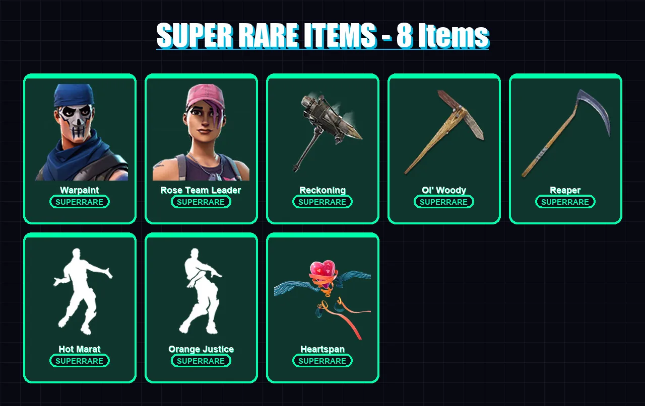 [PC/PSN] | Warpaint | Rose Team Leader | Enforcer | Torin | Calamity | 117 skin | 114 pickaxe | 82 emote | 77 glider | Lv906