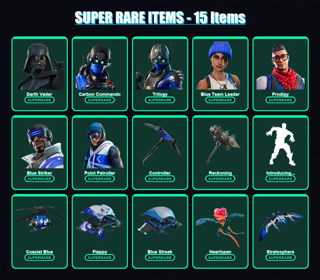 [PC/XBOX] | Darth Vader | Carbon Commando | Trilogy | Blue Team Leader | Prodigy | 130 skin | 114 pickaxe | 95 emote | 114 glider | Lv1311 — Fortnite account