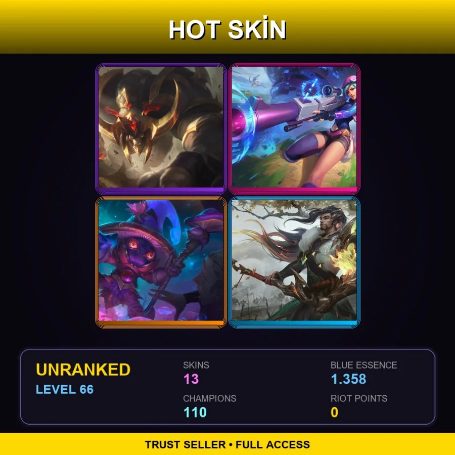 EUW | Lv66 | Unranked | 13 Skin | 110 Champ — LoL account