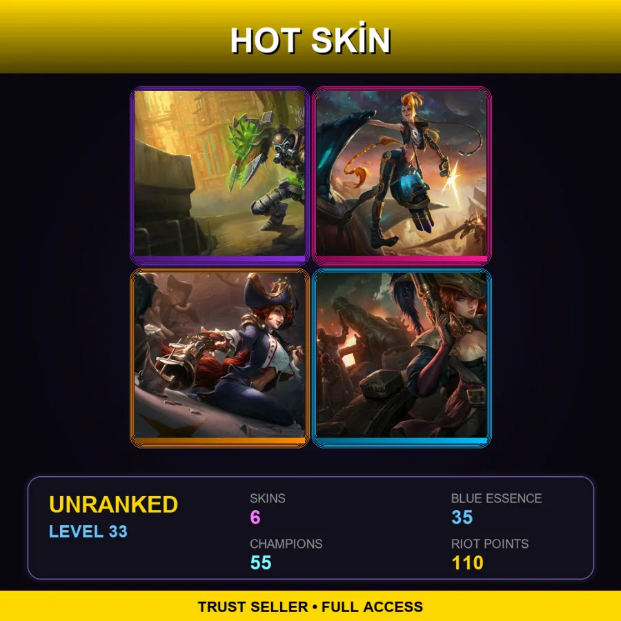 RU | Lv33 | Unranked | 6 Skin | 55 Champ — LoL account