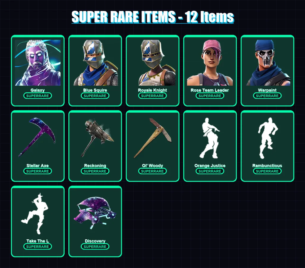 [PC/PSN] | Galaxy | Blue Squire | Royale Knight | Rose Team Leader | Warpaint | 53 skin | 41 pickaxe | 68 emote | 41 glider | Lv371
