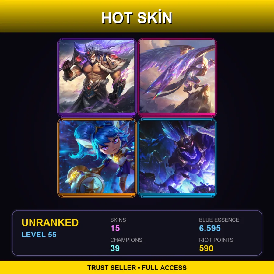 NA | Lv55 | Unranked | 15 Skin | 39 Champ — LoL account