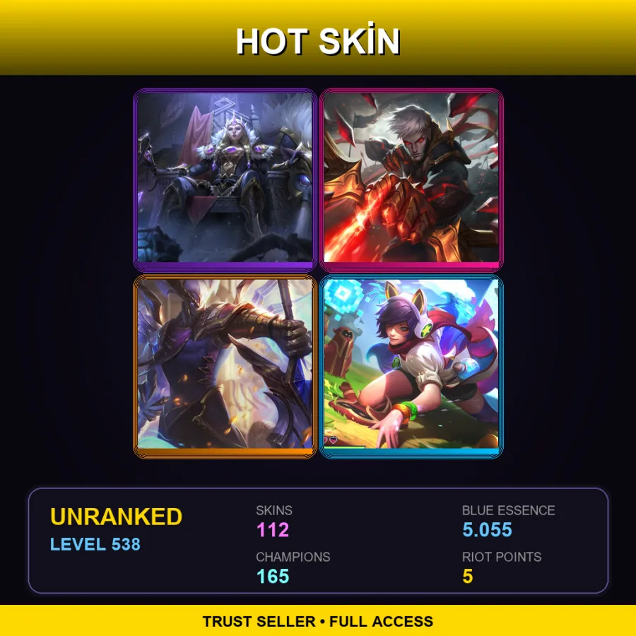 ME | Lv538 | Unranked | 112 Skin | 165 Champ — Unranked / Smurf League of Legends