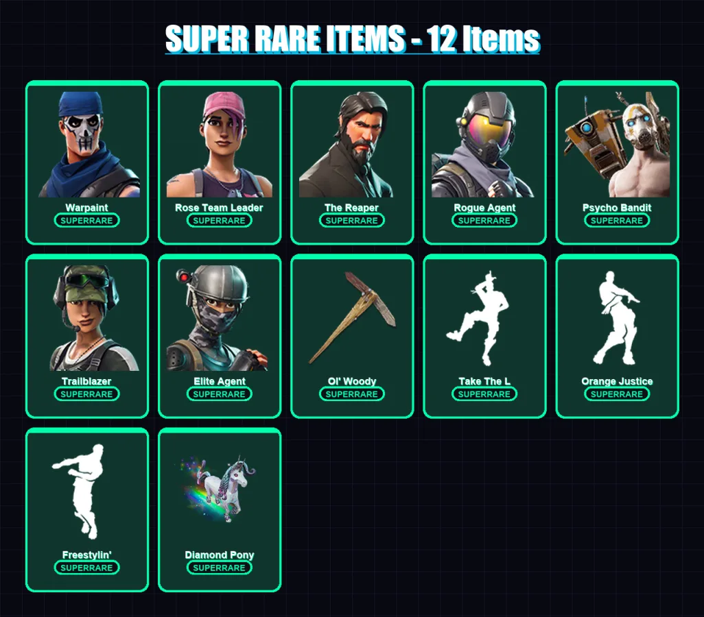 [PC/XBOX] | Warpaint | Rose Team Leader | The Reaper | Rogue Agent | Psycho Bandit | 30 skin | 24 pickaxe | 33 emote | 27 glider | Lv309