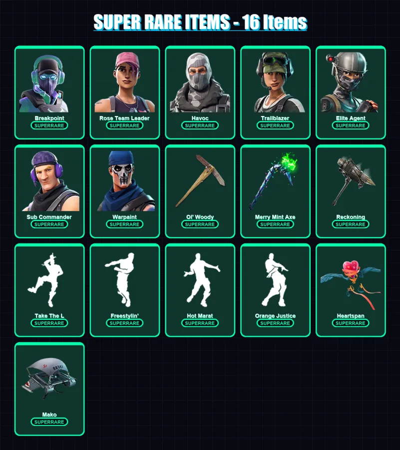[PC/XBOX/PSN] | Breakpoint | Rose Team Leader | Havoc | Trailblazer | Elite Agent | 84 skin | 84 pickaxe | 98 emote | 86 glider | Lv1026