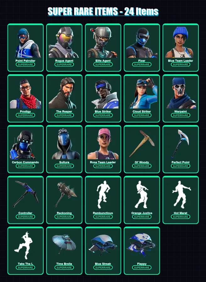[PS4/PS5/XBOX/PC] | Point Patroller | Rogue Agent | Elite Agent | Fixer | Blue Team Leader | 215 skin | 177 pickaxe | 147 emote | 134 glider | Lv189