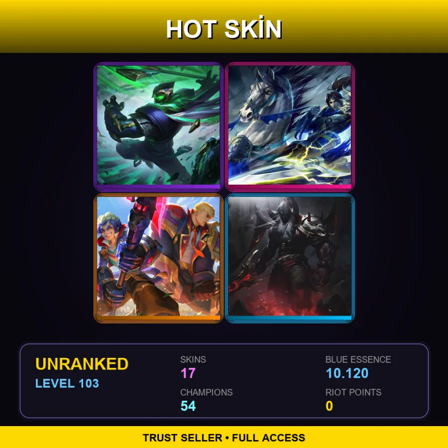 SG | Lv103 | Unranked | 17 Skin | 54 Champ — LoL account