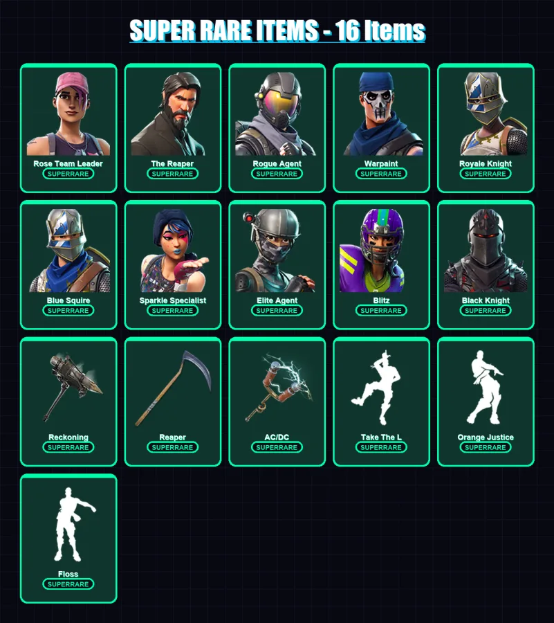 [PC/XBOX/PSN] | Rose Team Leader | The Reaper | Rogue Agent | Warpaint | Royale Knight | 133 skin | 89 pickaxe | 68 emote | 62 glider | Lv632