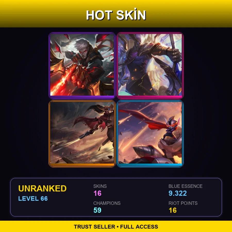 EUNE | Lv66 | Unranked | 16 Skin | 59 Champ — LoL account