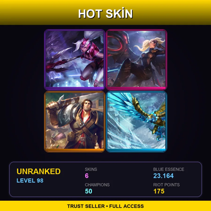 EUW | Lv98 | Unranked | 6 Skin | 50 Champ