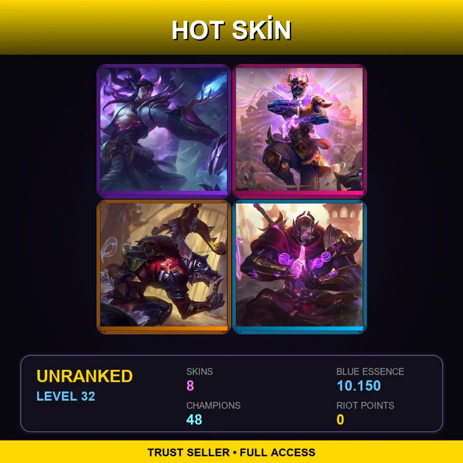 VN | Lv32 | Unranked | 8 Skin | 48 Champ — LoL account