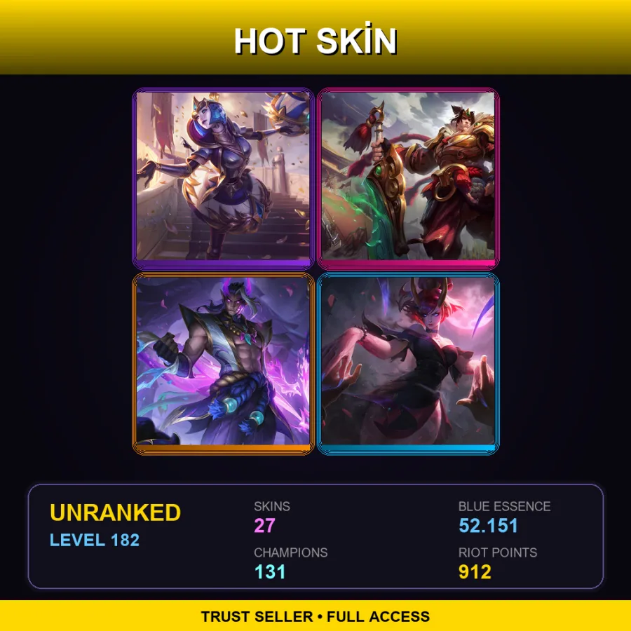 EUNE | Lv182 | Unranked | 27 Skin | 131 Champ — LoL account