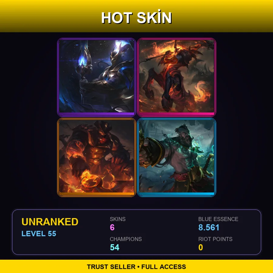 EUW | Lv55 | Unranked | 6 Skin | 54 Champ — High Noon Darius