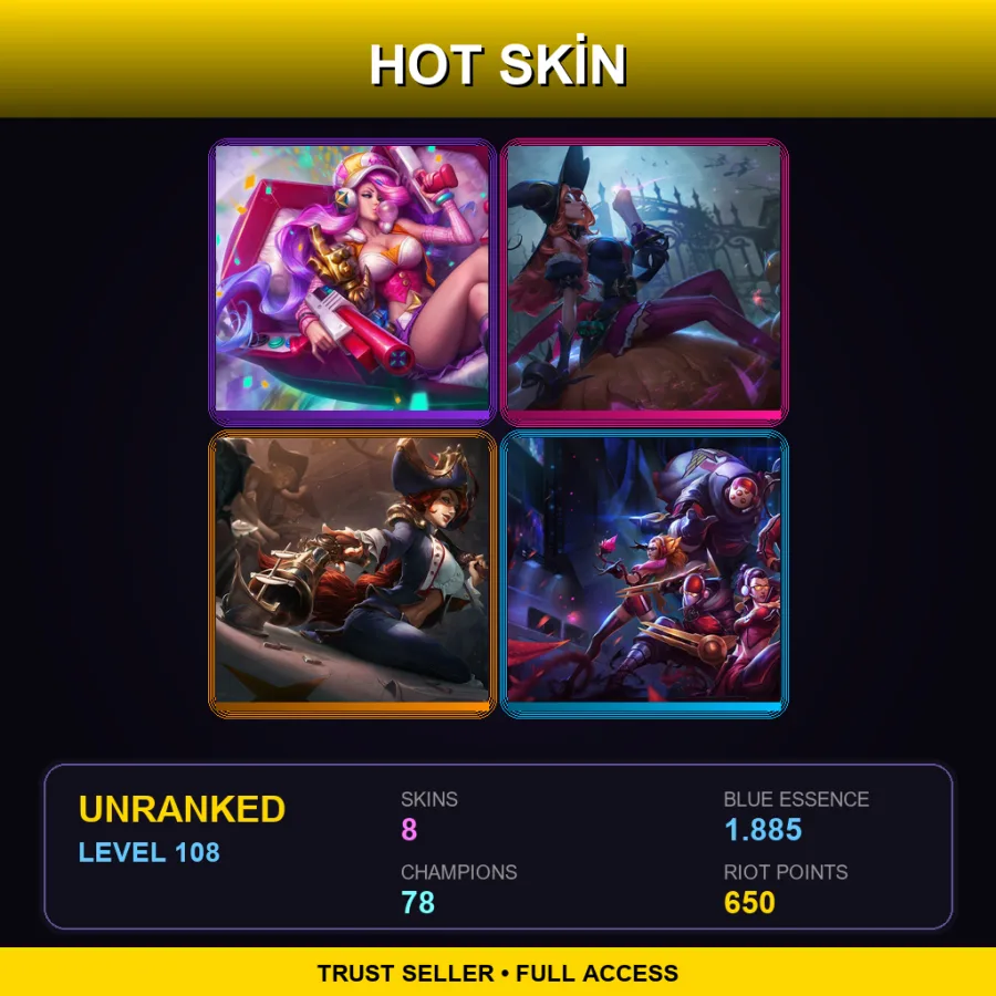 LAN | Lv108 | Unranked | 8 Skin | 78 Champ — LoL account
