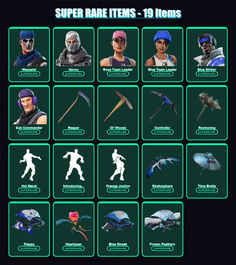 [PC/XBOX] | Warpaint | Havoc | Rose Team Leader | Blue Team Leader | Blue Striker | 105 skin | 78 pickaxe | 86 emote | 72 glider | Lv1041