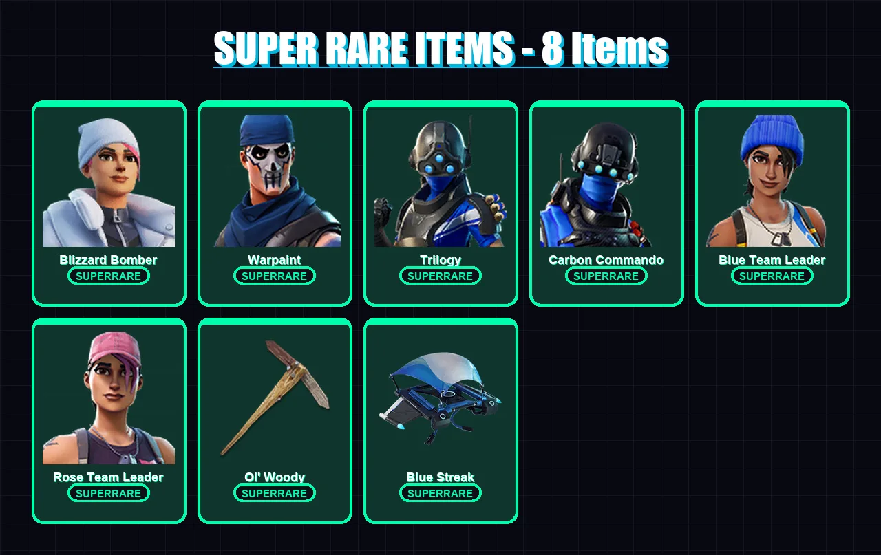 [PS4/PS5/XBOX/PC] | Blizzard Bomber | Warpaint | Trilogy | Carbon Commando | Blue Team Leader | 15 skin | 11 pickaxe | 8 emote | 13 glider | Lv87 — Fortnite account