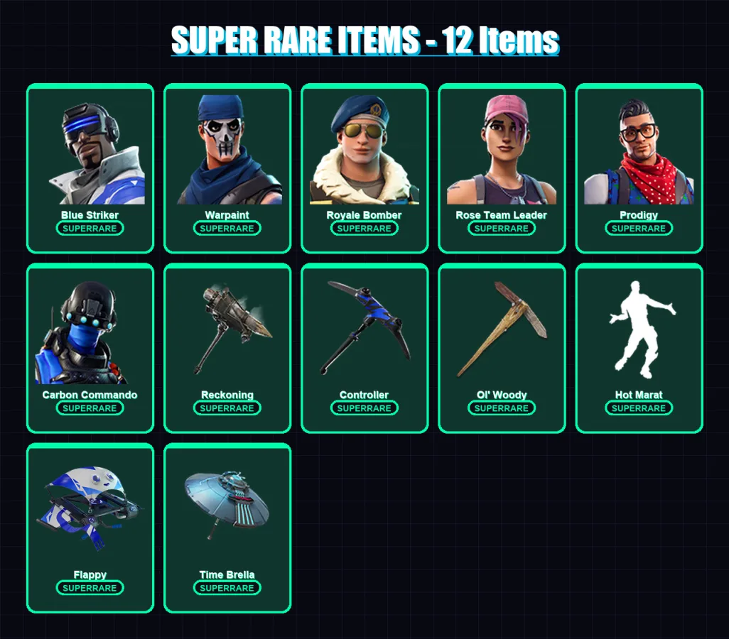 [SWITCH/XBOX/PC] | Blue Striker | Warpaint | Royale Bomber | Rose Team Leader | Prodigy | 46 skin | 67 pickaxe | 76 emote | 66 glider | Lv644