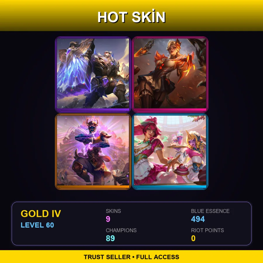 EUW | Victorious Braum | High Noon Evelynn | Three Honors Malzahar | Cafe Cuties Soraka | 9 Skin | 89 Champ | Gold IV | Lv60