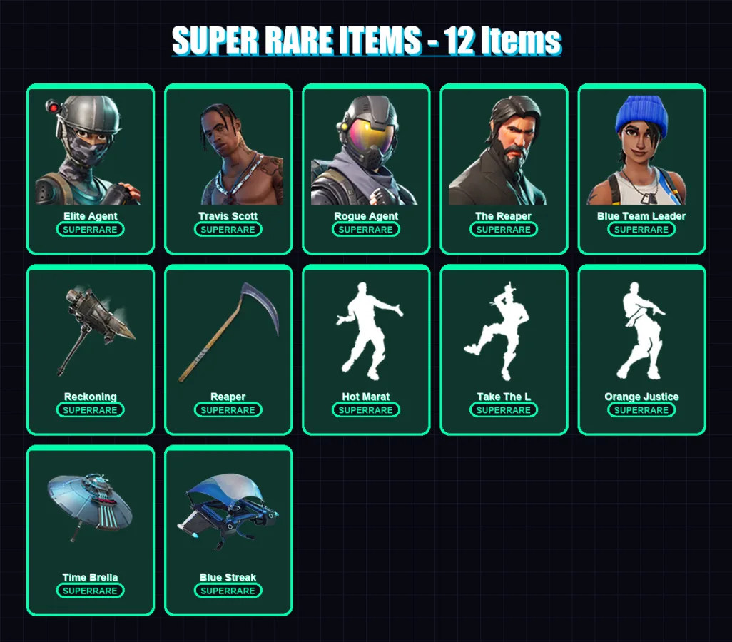 [PC/XBOX] | Elite Agent | Travis Scott | Rogue Agent | The Reaper | Blue Team Leader | 118 skin | 111 pickaxe | 109 emote | 103 glider | Lv1462