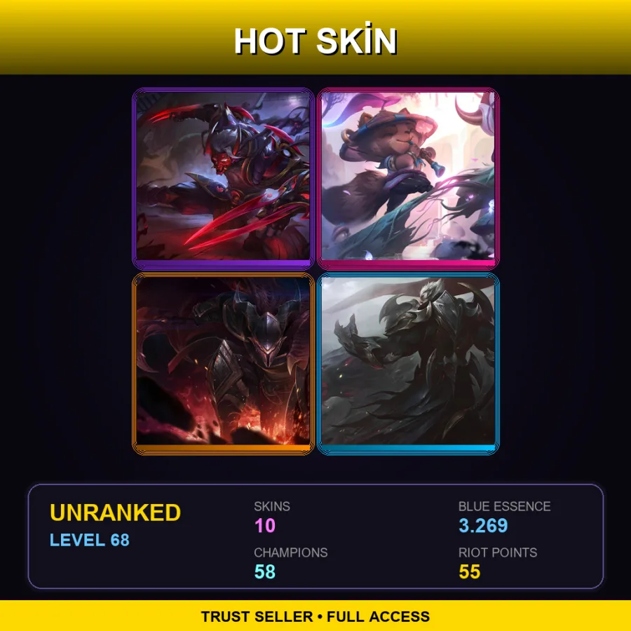 LAN | Lv68 | Unranked | 10 Skin | 58 Champ — LoL account