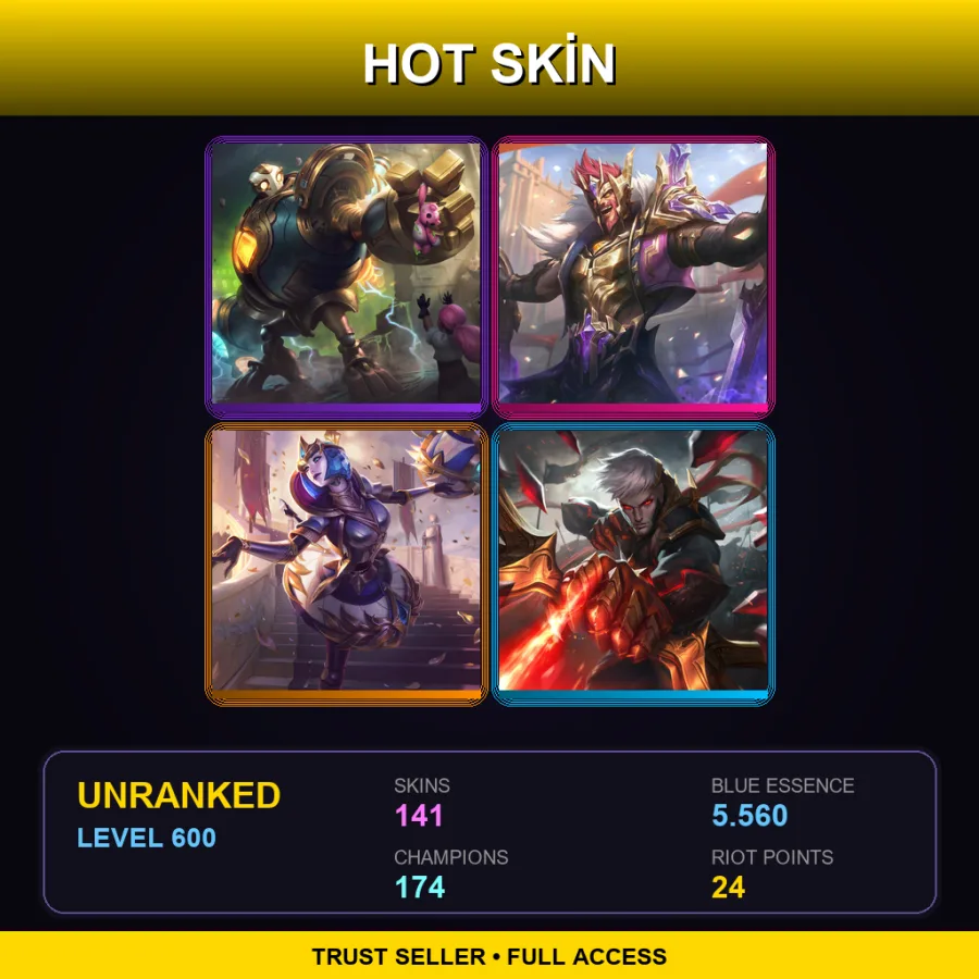 LAN | Lv600 | Unranked | 141 Skin | 174 Champ — LoL account