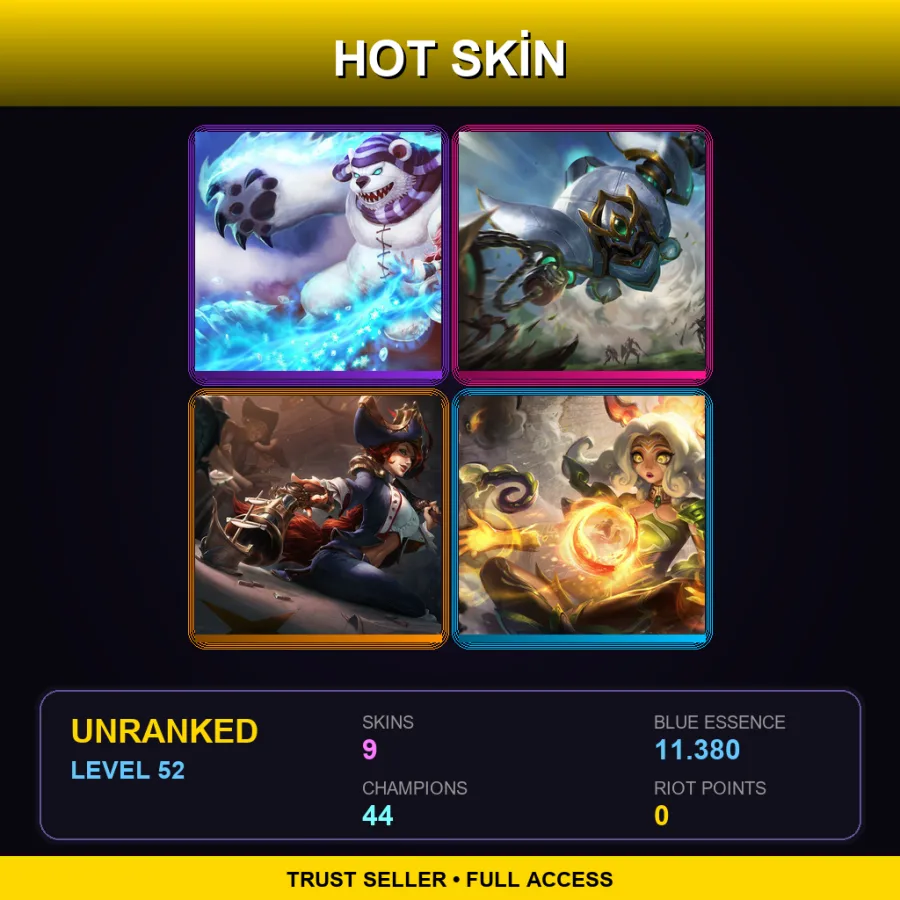 LAS | Lv52 | Unranked | 9 Skin | 44 Champ — LoL account
