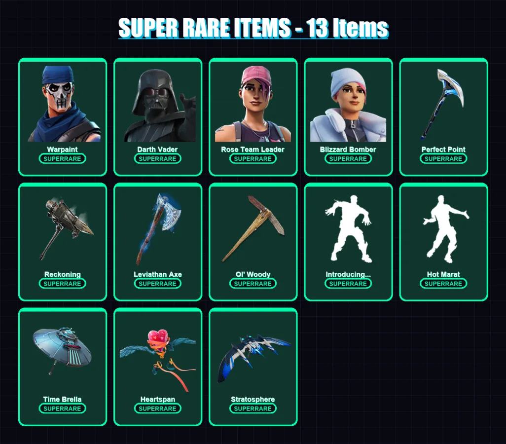 [PC/XBOX] | Warpaint | Darth Vader | Rose Team Leader | Blizzard Bomber | Wild Card | 179 skin | 204 pickaxe | 152 emote | 140 glider | Lv2096 — Fortnite account