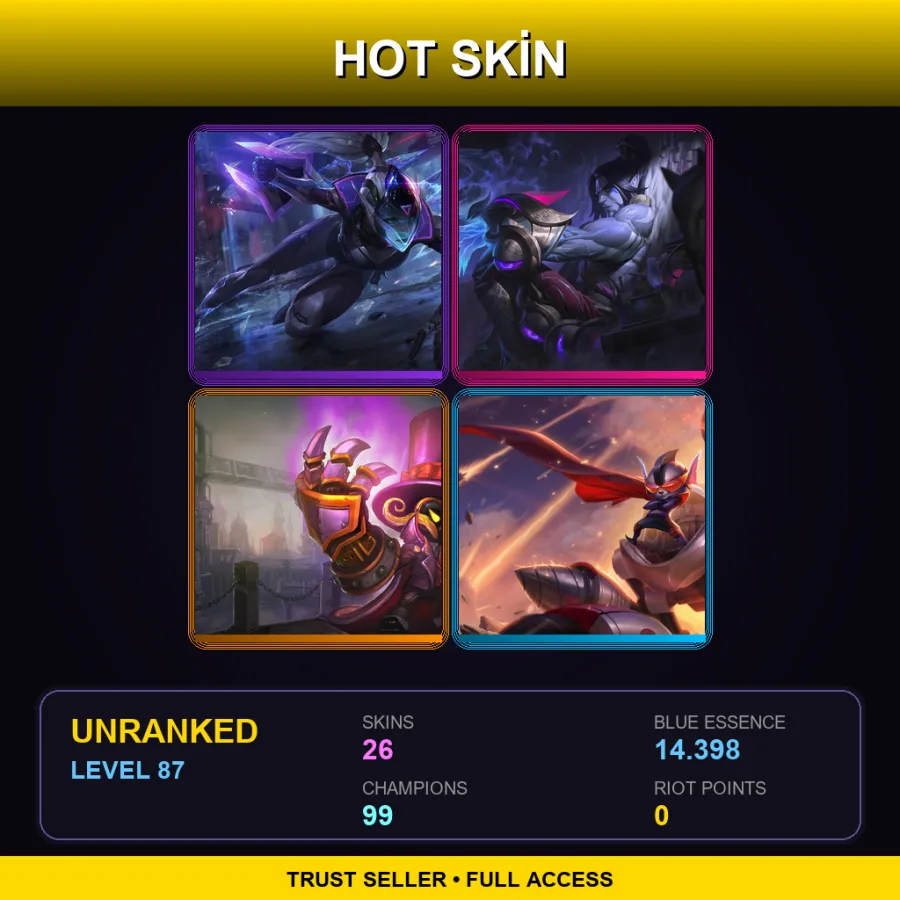 SG | Lv87 | Unranked | 26 Skin | 99 Champ — LoL account