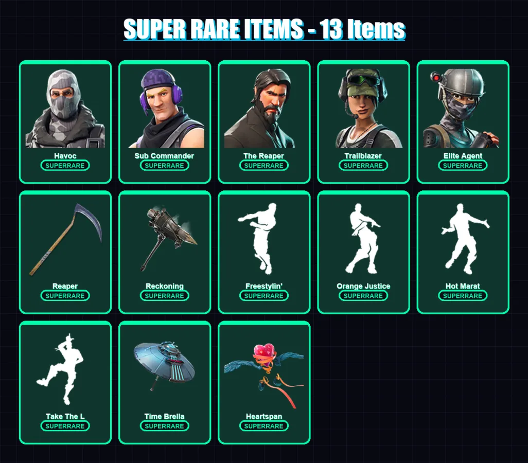 [PC/XBOX/PSN] | Havoc | Sub Commander | The Reaper | Trailblazer | Elite Agent | 51 skin | 47 pickaxe | 57 emote | 55 glider | Lv847 — Fortnite account