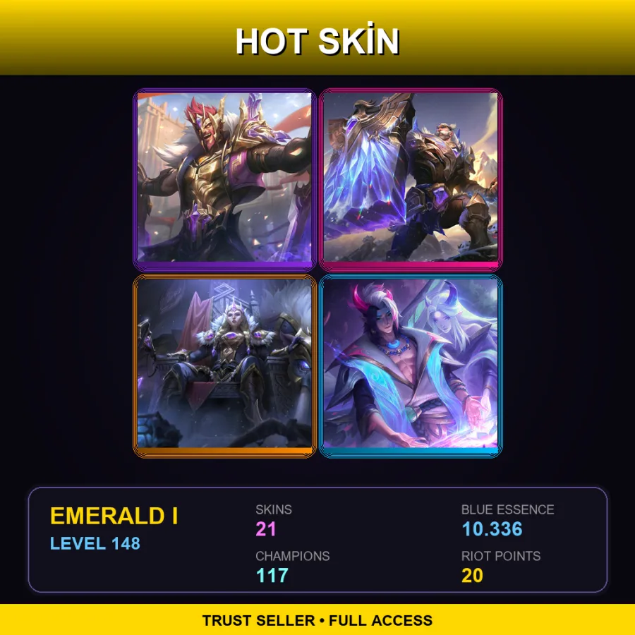 EUNE | Lv148 | Emerald I | 21 Skin | 117 Champ — LoL account