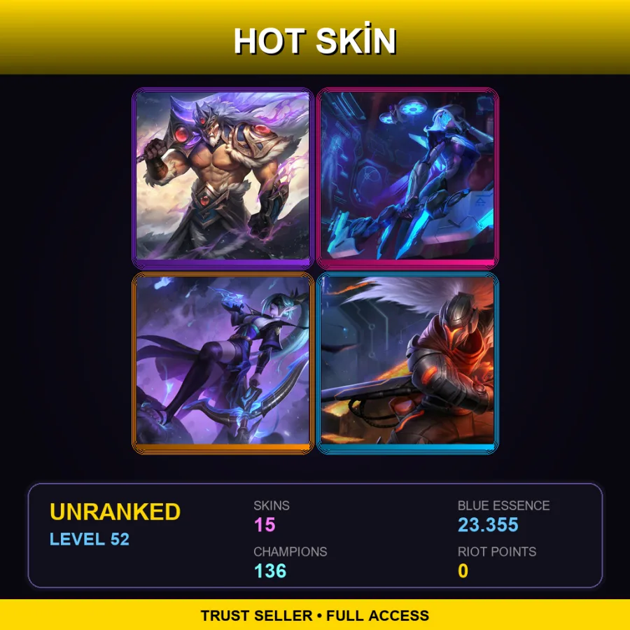VN | Lv52 | Unranked | 15 Skin | 136 Champ — LoL account