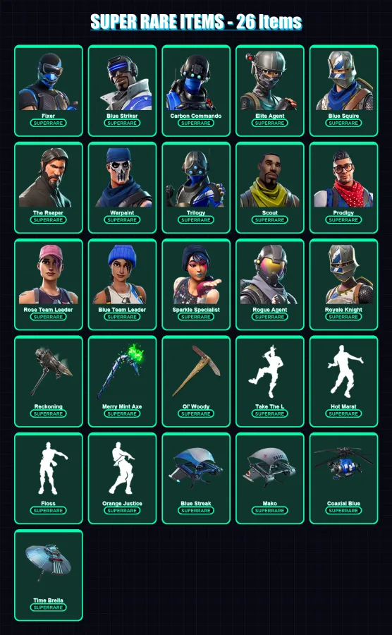 [PS4/PS5/XBOX/PC] | Fixer | Blue Striker | Carbon Commando | Elite Agent | Blue Squire | 137 skin | 101 pickaxe | 116 emote | 104 glider | Lv1178