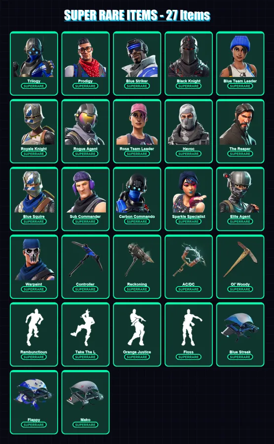 [PS4/PS5/XBOX/PC] | Trilogy | Prodigy | Blue Striker | Black Knight | Blue Team Leader | 63 skin | 47 pickaxe | 75 emote | 46 glider | Lv721