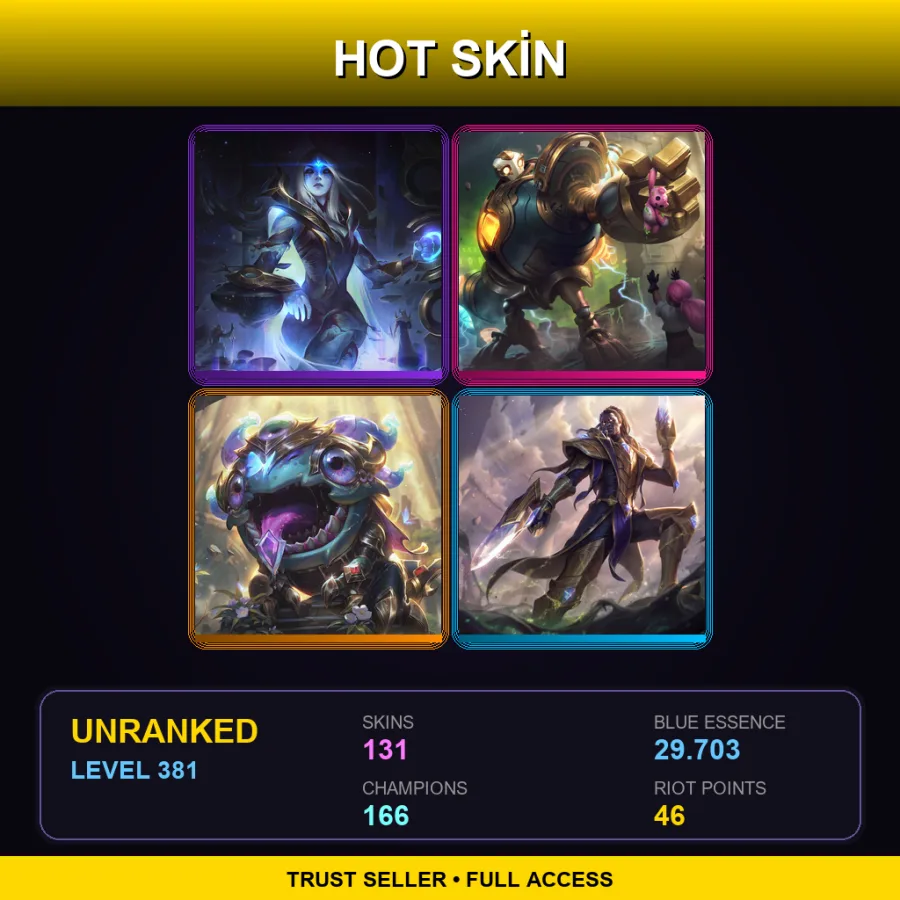 EUW | Lv381 | Unranked | 131 Skin | 166 Champ — Unranked / Smurf League of Legends