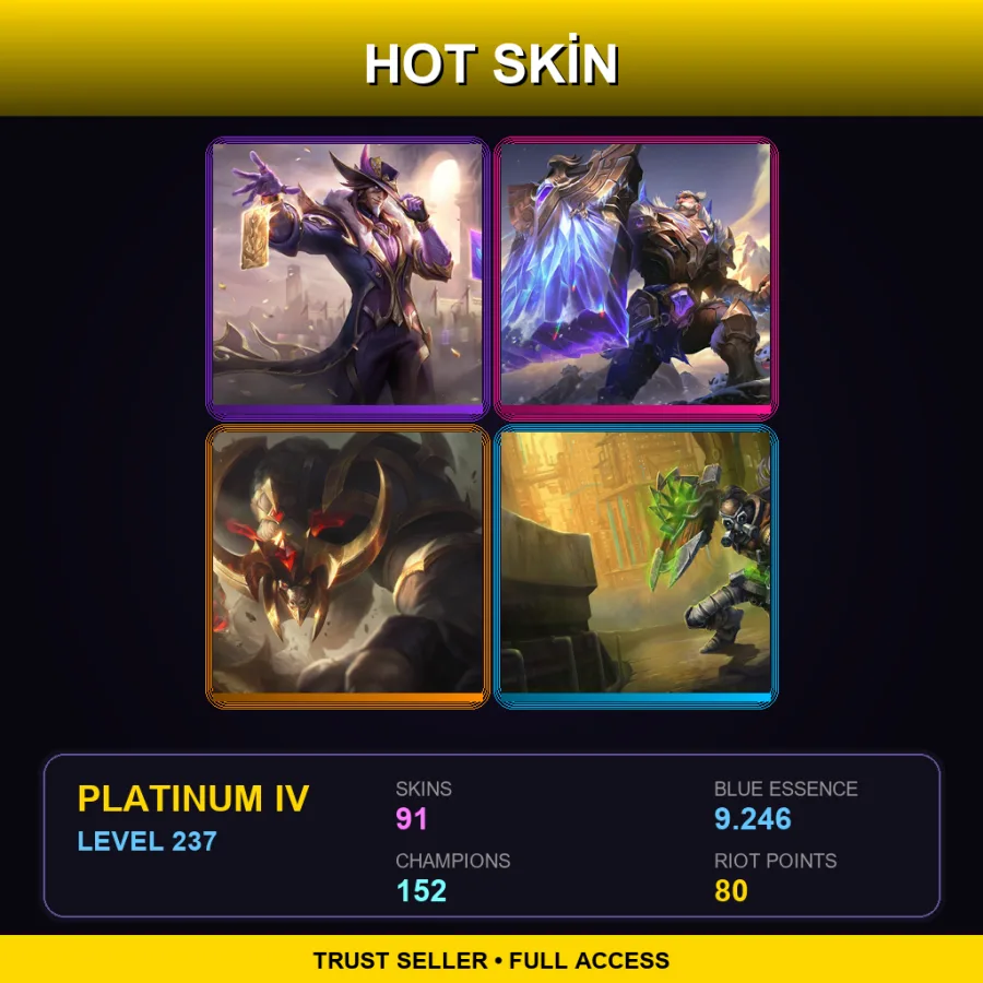 TR | Lv237 | Platinum IV | 91 Skin | 152 Champ
