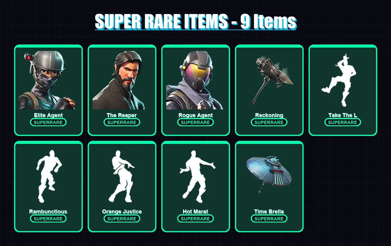 [PS4/PS5/XBOX/PC] | Elite Agent | The Reaper | Rogue Agent | Love Ranger | Zenith | 84 skin | 62 pickaxe | 99 emote | 69 glider | Lv1042