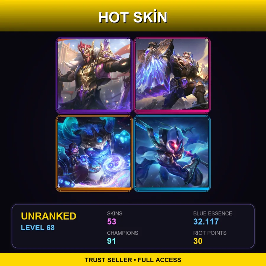 EUW | Lv68 | Unranked | 53 Skin | 91 Champ — LoL account