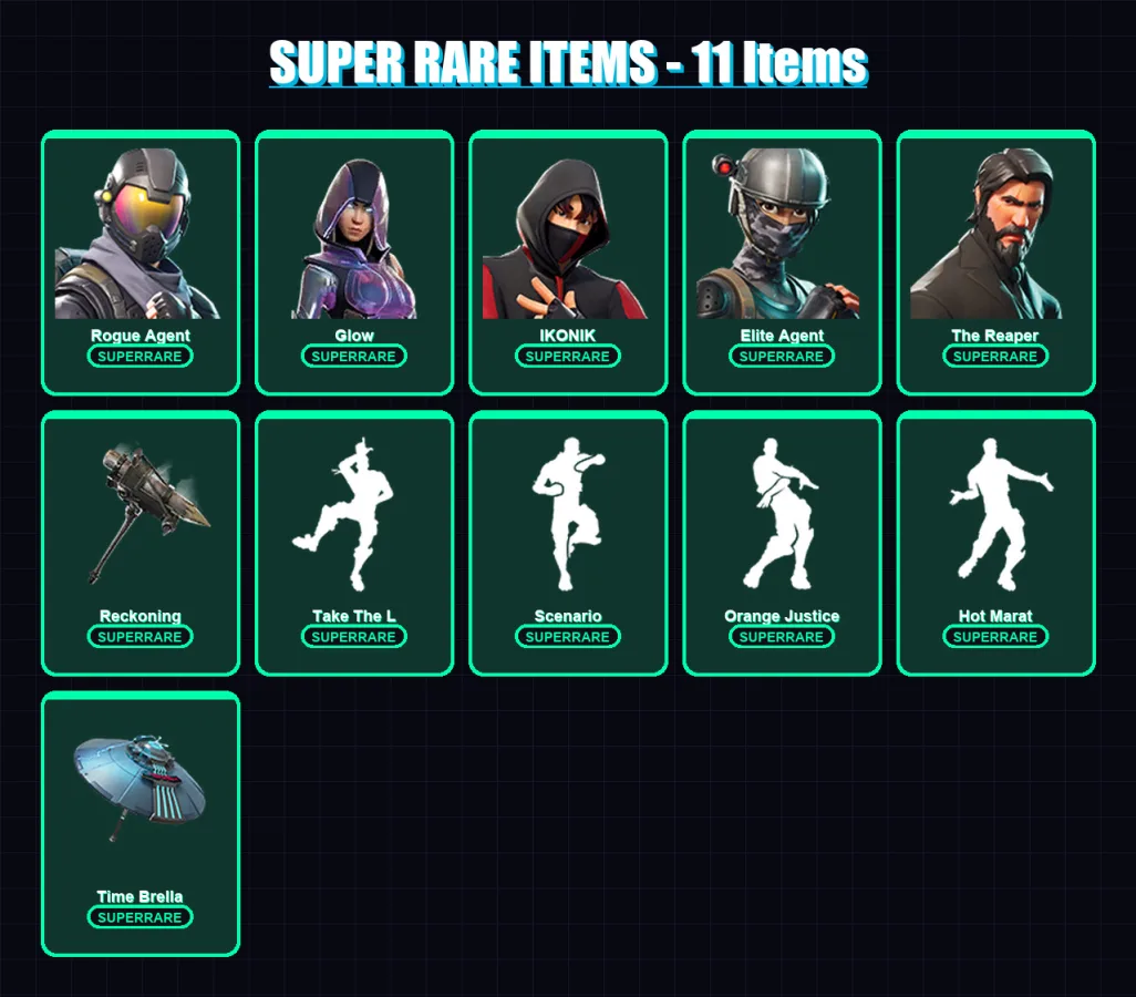 [PC/PSN] | Rogue Agent | Glow | IKONIK | Elite Agent | The Reaper | 111 skin | 103 pickaxe | 127 emote | 94 glider | Lv1263