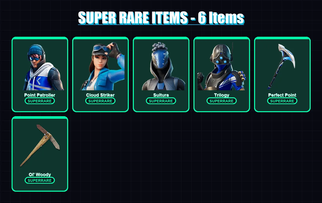 [PS4/PS5/XBOX/PC] | Point Patroller | Cloud Striker | Sultura | Trilogy | Golden Zoey | 15 skin | 69 pickaxe | 41 emote | 45 glider | Lv1028
