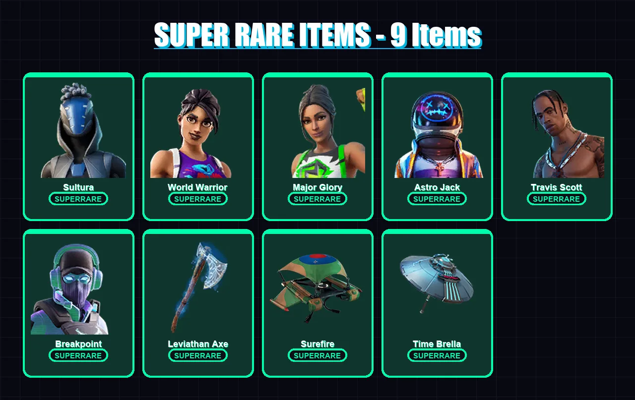 [PC/XBOX] | Sultura | World Warrior | Major Glory | Astro Jack | Travis Scott | 229 skin | 187 pickaxe | 188 emote | 148 glider | Lv2963