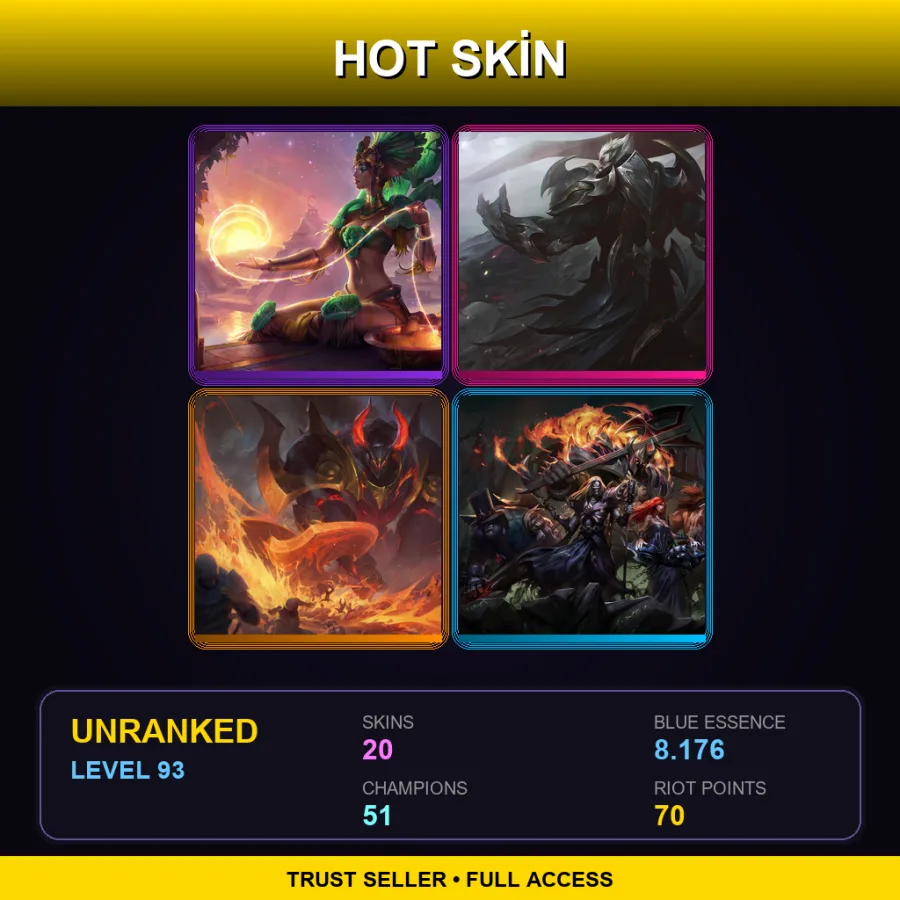 LAS | Lv93 | Unranked | 20 Skin | 51 Champ — LoL account