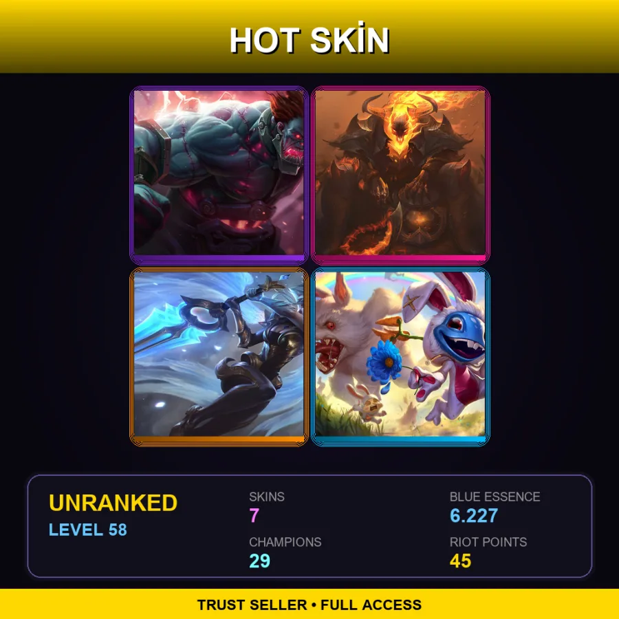 EUW | Lv58 | Unranked | 7 Skin | 29 Champ